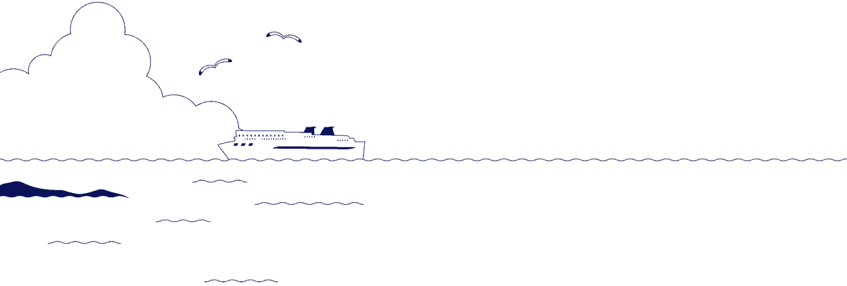 クルーズ船とウミネコのイラスト